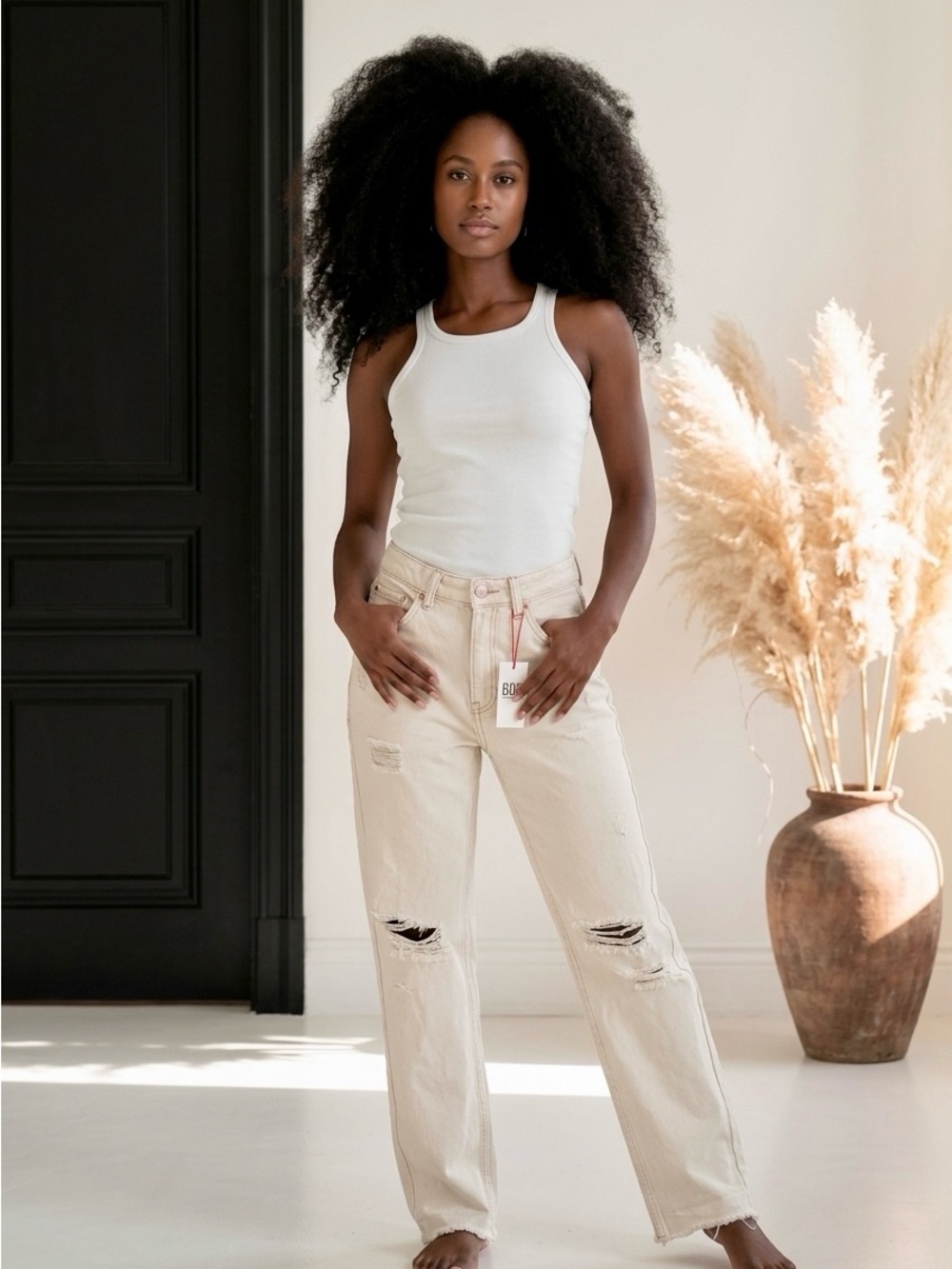 BDG Urban Outfitters Ivory Distressed Straight Leg Jeans